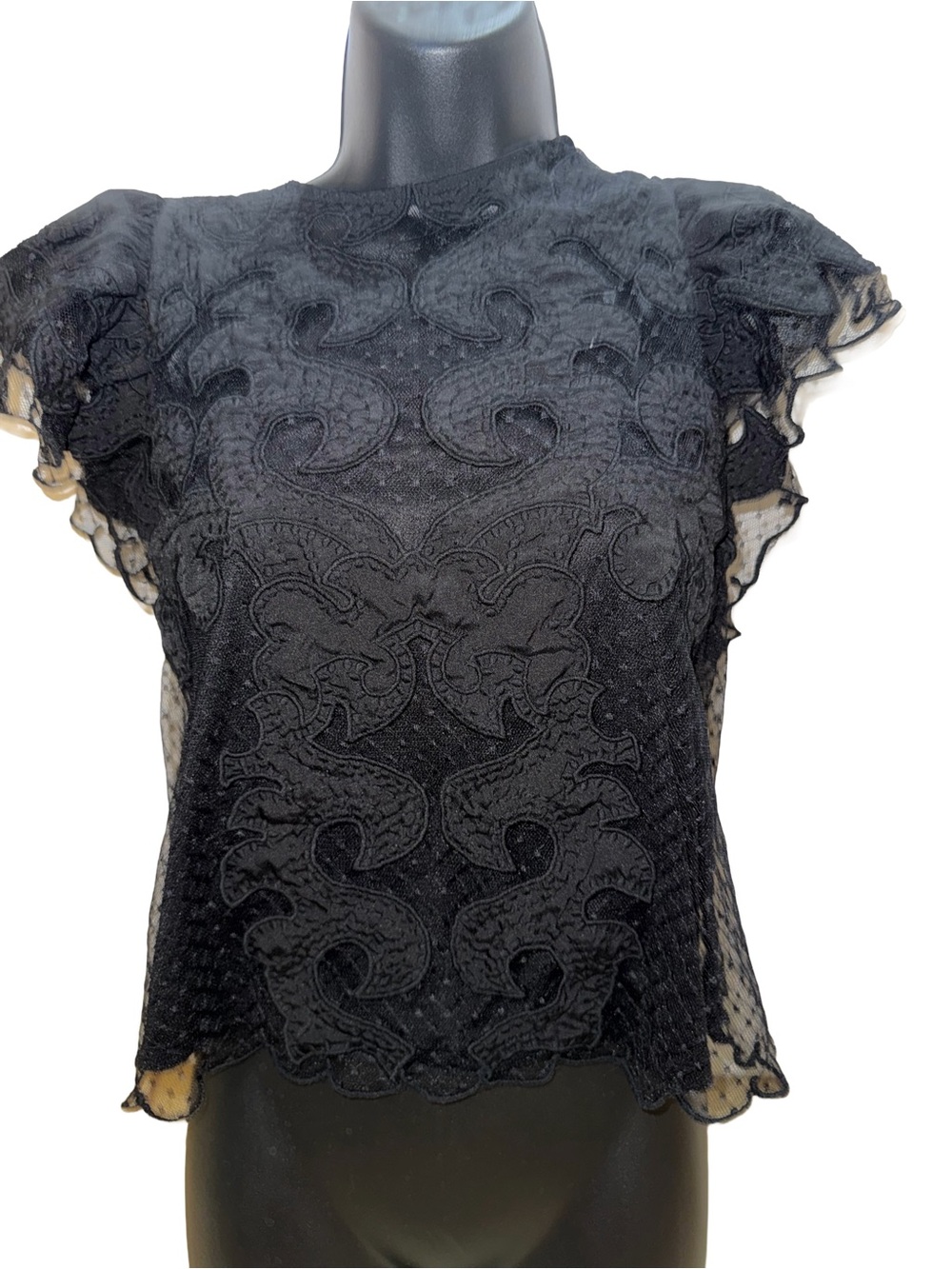 Express Black Sheer Lace Flutter Sleeve Blouse